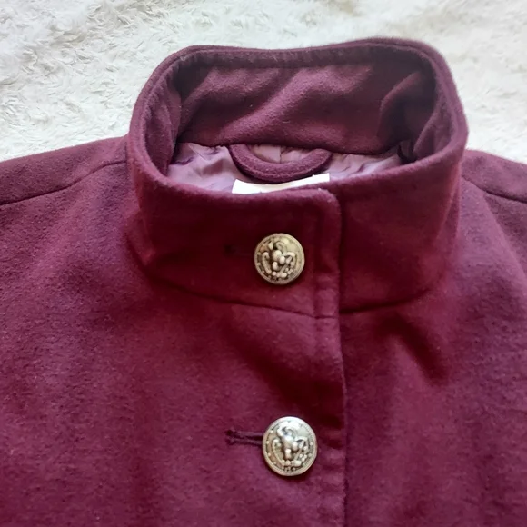 Burgandy Maroon Wine Lined Pea Coat Jacket Large Winter Dark Academia - Picture 5 of 12